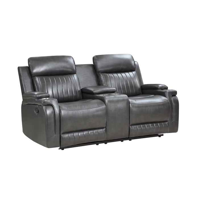 Broomfield Double Reclining Loveseat with Center Console in Gray - 9456DG-2 - FAMSA Furniture (TX)
