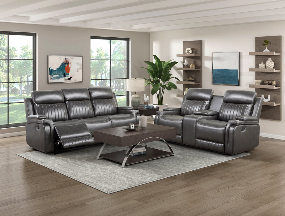 Broomfield Double Reclining Loveseat with Center Console in Gray - 9456DG-2 - FAMSA Furniture (TX)