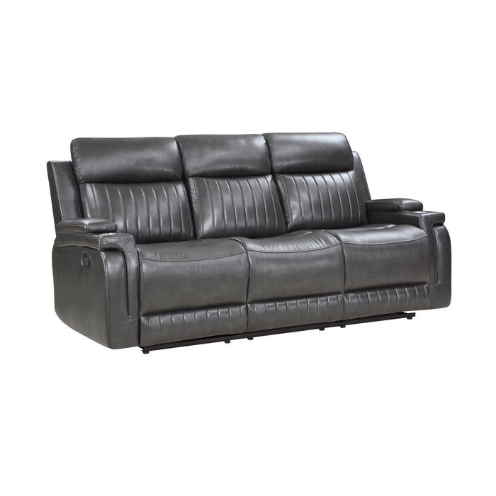 Broomfield Double Reclining Sofa with Drop-Down Cup Holder in Gray - 9456DG-3 - FAMSA Furniture (TX)