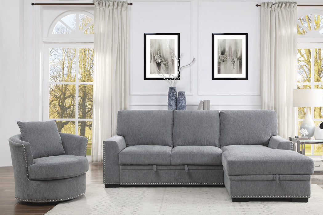 Morelia 2-Piece Sectional with Pull-out Bed and Right Chaise with Hidden Storage in Gray - 9468DG*2RC2L - FAMSA Furniture (TX)