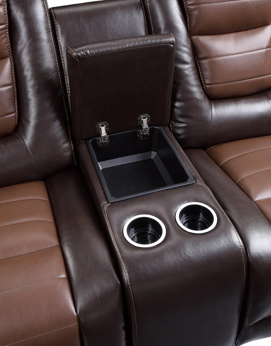 Briscoe Double Glider Reclining Loveseat with Center Console in Brown - 9470BR-2 - FAMSA Furniture (TX)