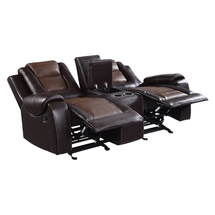 Briscoe Double Glider Reclining Loveseat with Center Console in Brown - 9470BR-2 - FAMSA Furniture (TX)