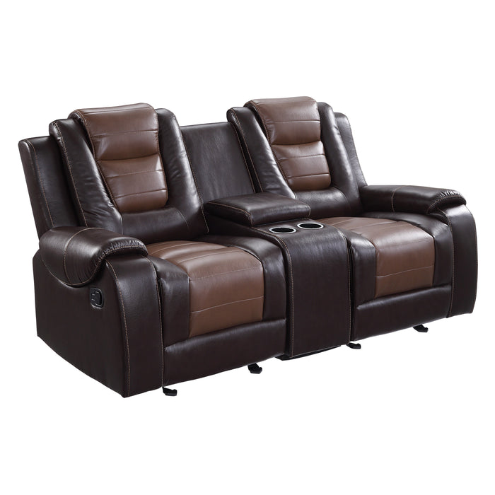Briscoe Double Glider Reclining Loveseat with Center Console in Brown - 9470BR-2 - FAMSA Furniture (TX)