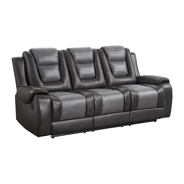 Briscoe Double Reclining Sofa with Center Drop-Down Cup Holders in Gray - 9470GY-3 - FAMSA Furniture (TX)