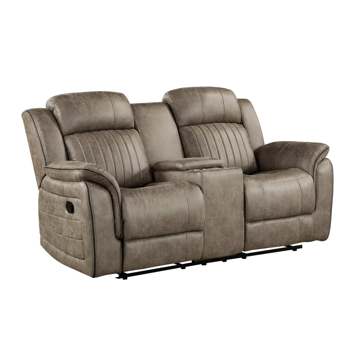 Centeroak Double Reclining Loveseat with Center Console in Brown - 9479SDB-2 - FAMSA Furniture (TX)