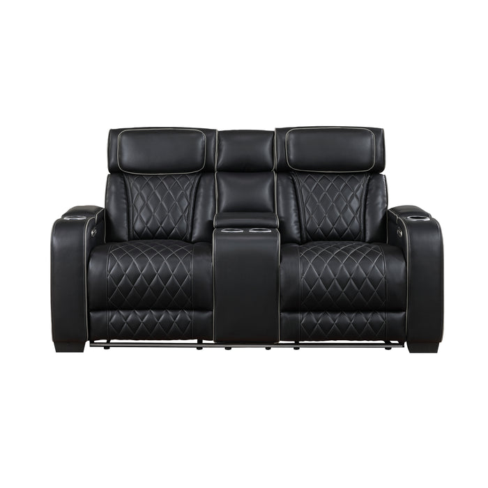 9516BLK-2PWH Power Double Reclining Love Seat with Center Console, Power Headrests, Storage Arms(Top and Side), Cup holders, Charging Ports and LED lighting image