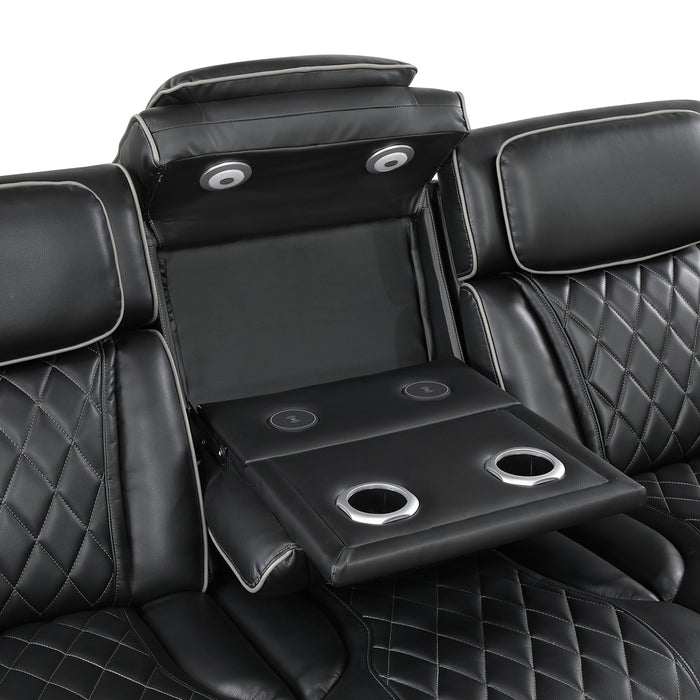 9516BLK-3PWH Power Double Reclining Sofa with Center Drop-Down Cup Holders, Power Headrests, Storage Arms(Top and Side), Cup holders and Reading Lights, Two Wireless Chargers, Charging Ports and LED Lighting image