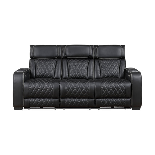 9516BLK-3PWH Power Double Reclining Sofa with Center Drop-Down Cup Holders, Power Headrests, Storage Arms(Top and Side), Cup holders and Reading Lights, Two Wireless Chargers, Charging Ports and LED Lighting image