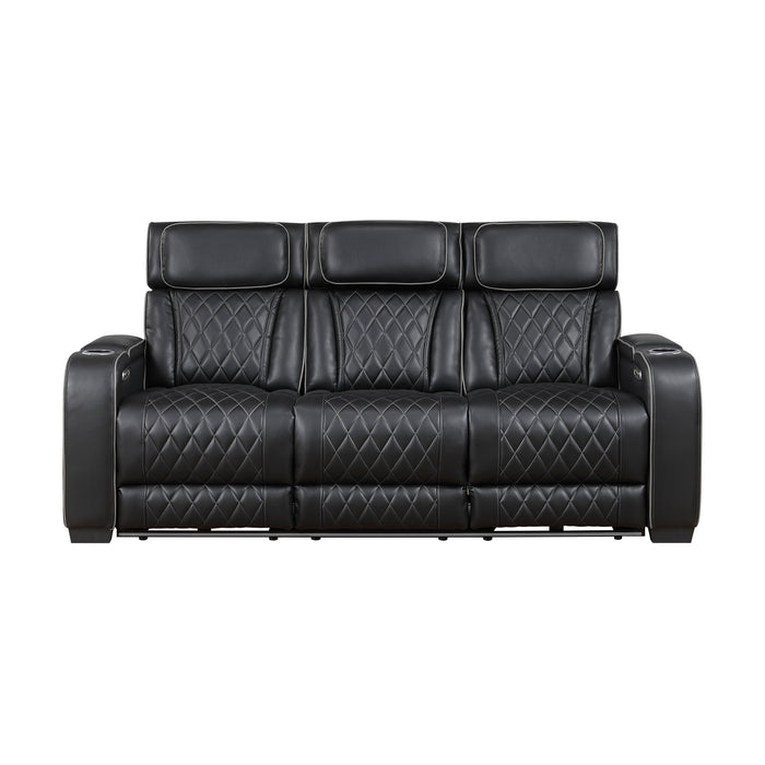 9516BLK-3PWH Power Double Reclining Sofa with Center Drop-Down Cup Holders, Power Headrests, Storage Arms(Top and Side), Cup holders and Reading Lights, Two Wireless Chargers, Charging Ports and LED Lighting image