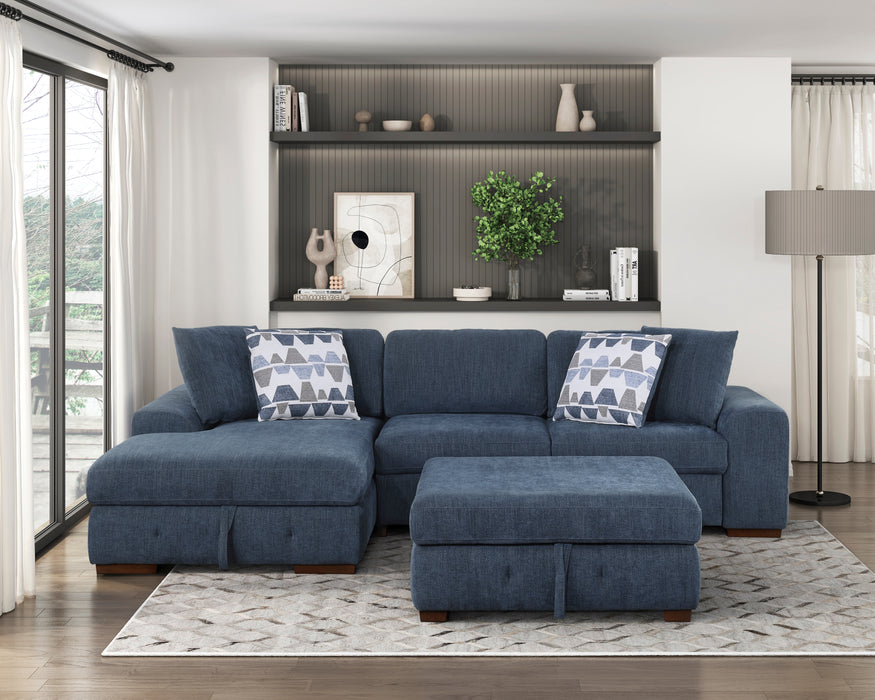 Raife 3-Piece Sectional with Left Chaise and Ottoman in Blue - 9624BU*3LC2R - FAMSA Furniture (TX)