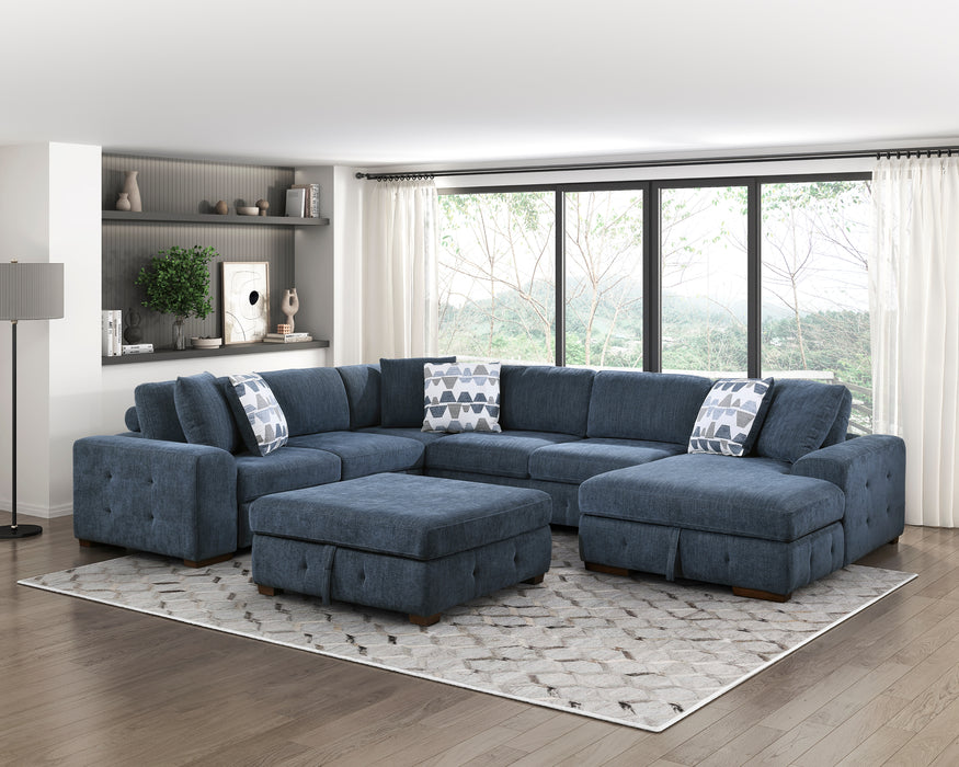 Raife (5)5-Piece Sectional with Right Chaise and Storage Ottoman in Blue - 9624BU*52LRC - FAMSA Furniture (TX)