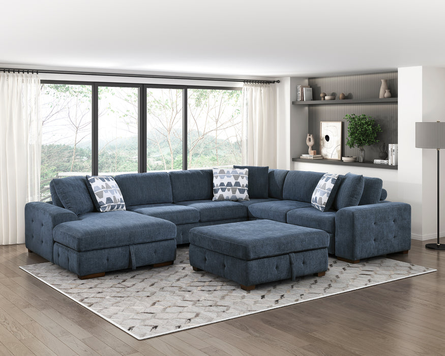 Raife (5)5-Piece Sectional with Left Chaise and Storage Ottoman in Blue - 9624BU*5LC2R - FAMSA Furniture (TX)