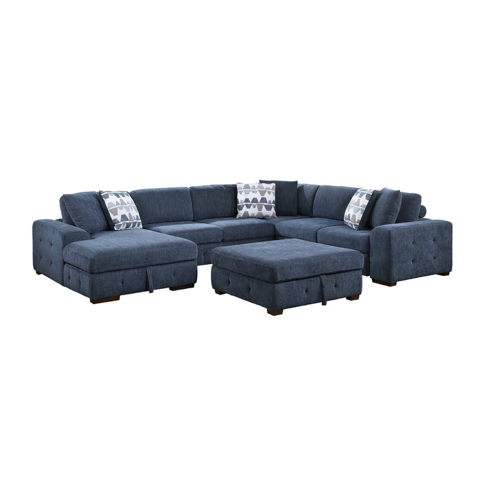 Raife (5)5-Piece Sectional with Left Chaise and Storage Ottoman in Blue - 9624BU*5LC2R - FAMSA Furniture (TX)