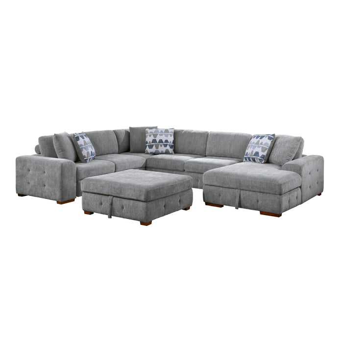 Raife (5)5-Piece Sectional with Right Chaise and Storage Ottoman in Gray - 9624GY*52LRC - FAMSA Furniture (TX)