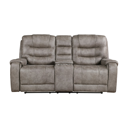 Oberon Double Reclining Loveseat with Center Console in Brown/Gray - 9634GBR-2 - FAMSA Furniture (TX)