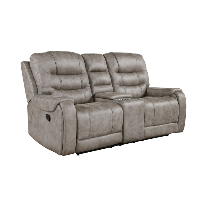 Oberon Double Reclining Loveseat with Center Console in Brown/Gray - 9634GBR-2 - FAMSA Furniture (TX)