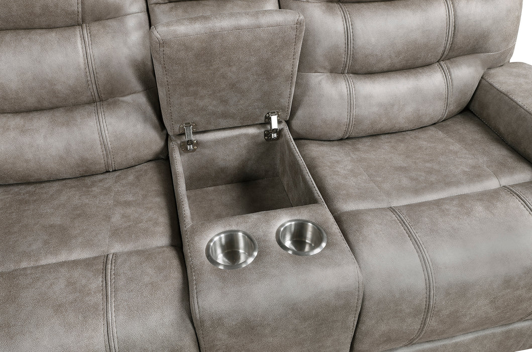 Oberon Double Reclining Loveseat with Center Console in Brown/Gray - 9634GBR-2 - FAMSA Furniture (TX)