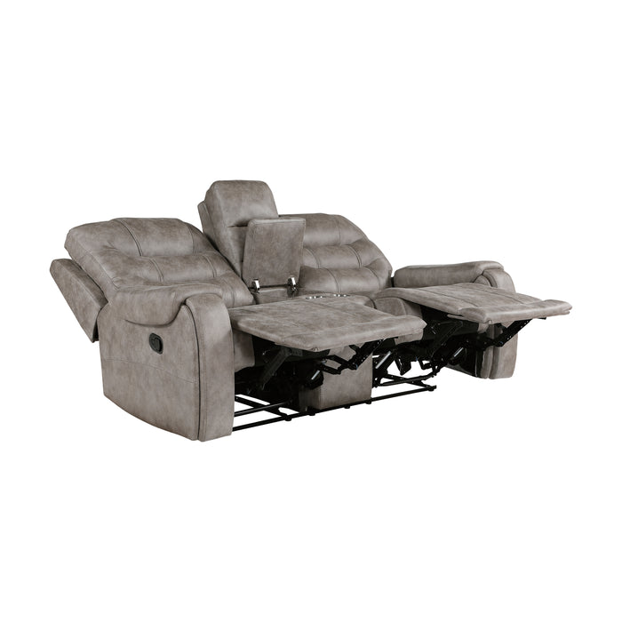 Oberon Double Reclining Loveseat with Center Console in Brown/Gray - 9634GBR-2 - FAMSA Furniture (TX)