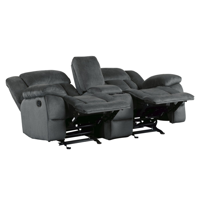 Laurelton Double Glider Reclining Loveseat with Center Console in Gray - 9636CC-2 - FAMSA Furniture (TX)