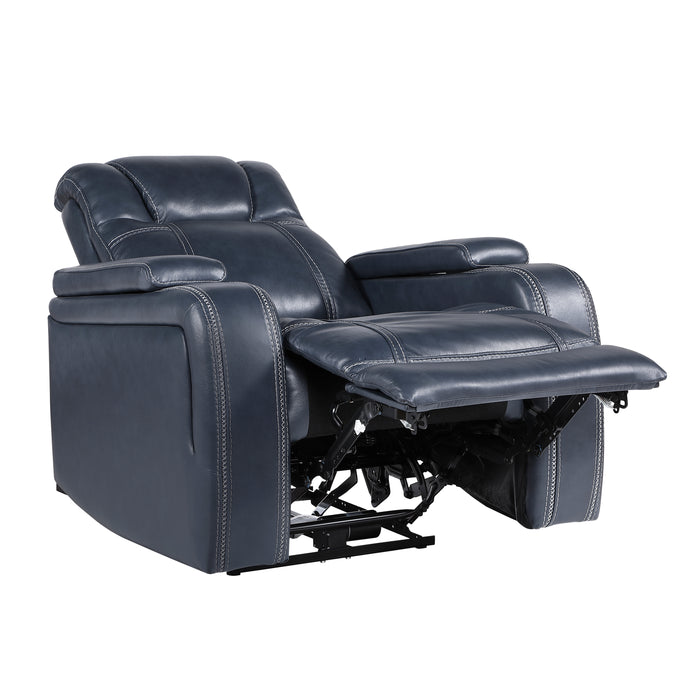 Keziah Power Reclining Chair with Power Headrest and Storage Arms in Blue - 9640BU-1PWH - FAMSA Furniture (TX)
