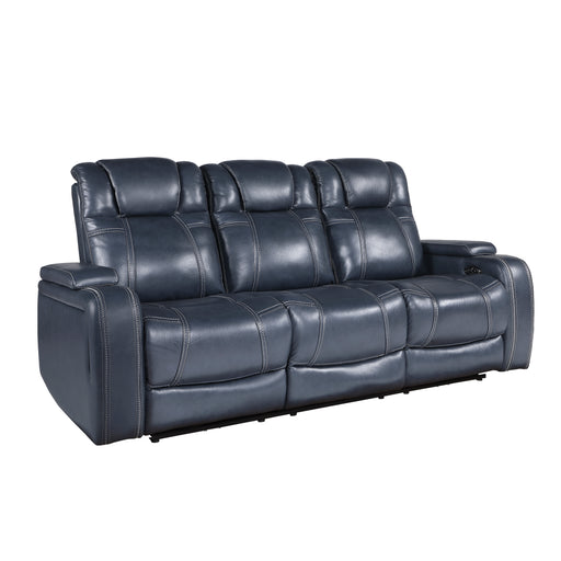Keziah Power Double Reclining Sofa with Power Headrests and Storage Arms in Blue - 9640BU-3PWH - FAMSA Furniture (TX)