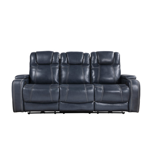 Keziah Power Double Reclining Sofa with Power Headrests and Storage Arms in Blue - 9640BU-3PWH - FAMSA Furniture (TX)