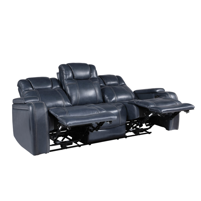 Keziah Power Double Reclining Sofa with Power Headrests and Storage Arms in Blue - 9640BU-3PWH - FAMSA Furniture (TX)