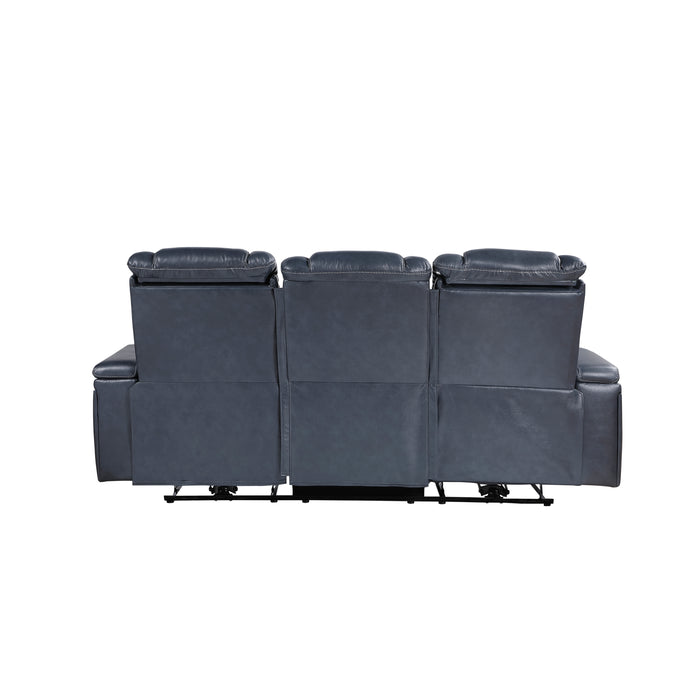Keziah Power Double Reclining Sofa with Power Headrests and Storage Arms in Blue - 9640BU-3PWH - FAMSA Furniture (TX)