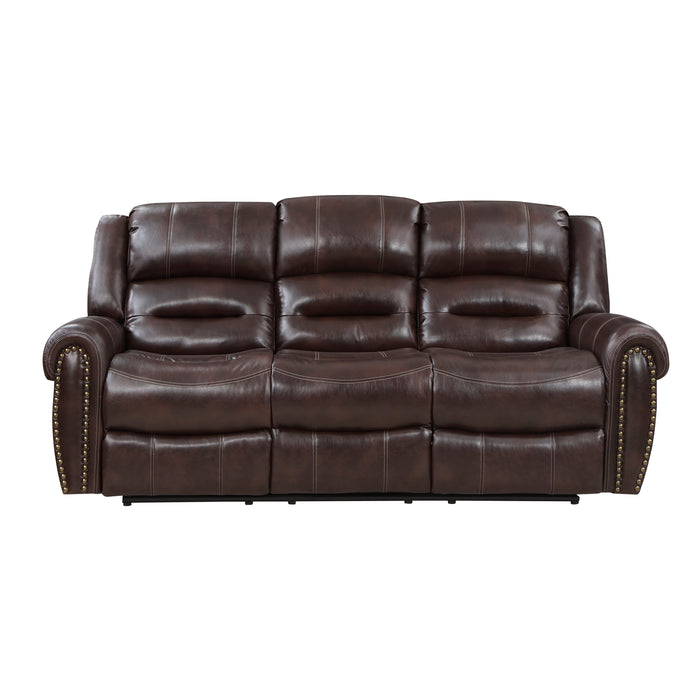 Center Hill DOUBLE RECLINING SOFA WITH CENTER DROP-DOWN CUP HOLDERS in Brown - 9668NBR-3 - FAMSA Furniture (TX)