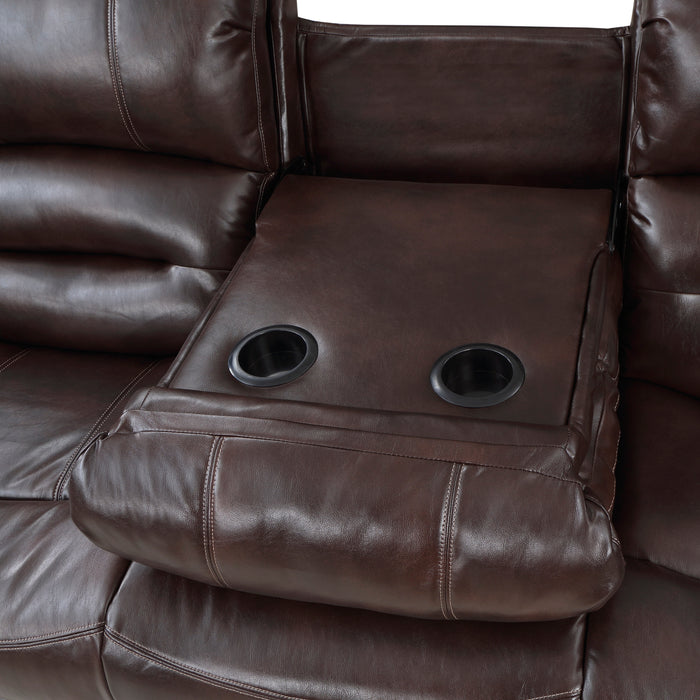 Center Hill DOUBLE RECLINING SOFA WITH CENTER DROP-DOWN CUP HOLDERS in Brown - 9668NBR-3 - FAMSA Furniture (TX)