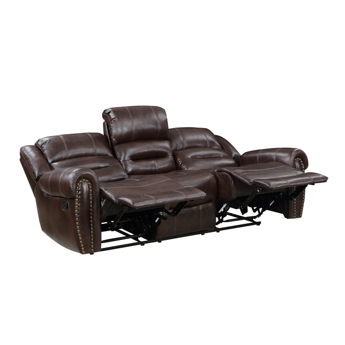 Center Hill DOUBLE RECLINING SOFA WITH CENTER DROP-DOWN CUP HOLDERS in Brown - 9668NBR-3 - FAMSA Furniture (TX)