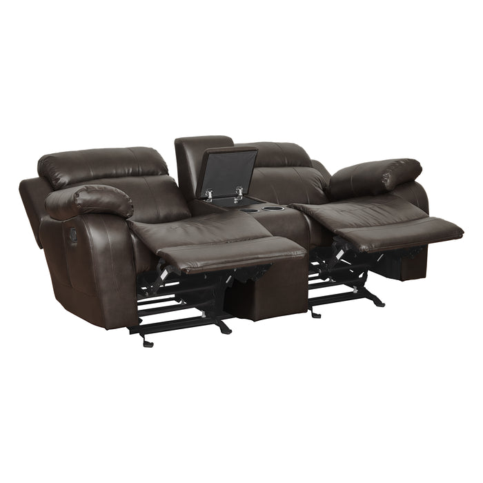 Marille Double Glider Reclining Loveseat with Center Console in Brown - 9724BRW-2 - FAMSA Furniture (TX)