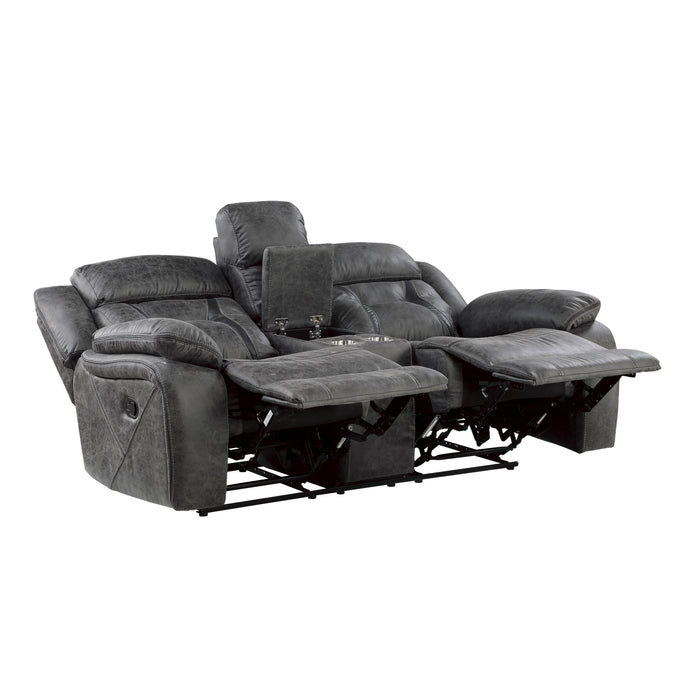 Madrona Hill Double Reclining Loveseat with Center Console in Gray - 9989GY-2 - FAMSA Furniture (TX)