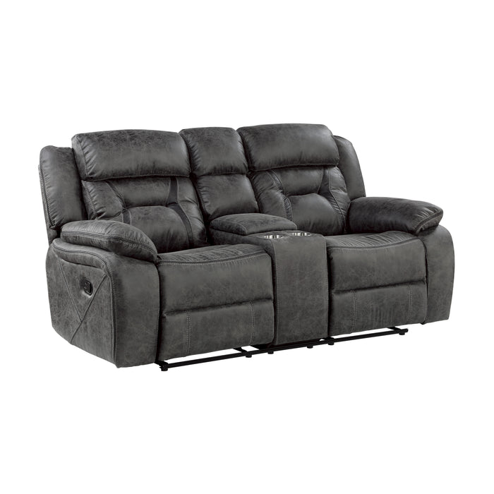 Madrona Hill Double Reclining Loveseat with Center Console in Gray - 9989GY-2 - FAMSA Furniture (TX)