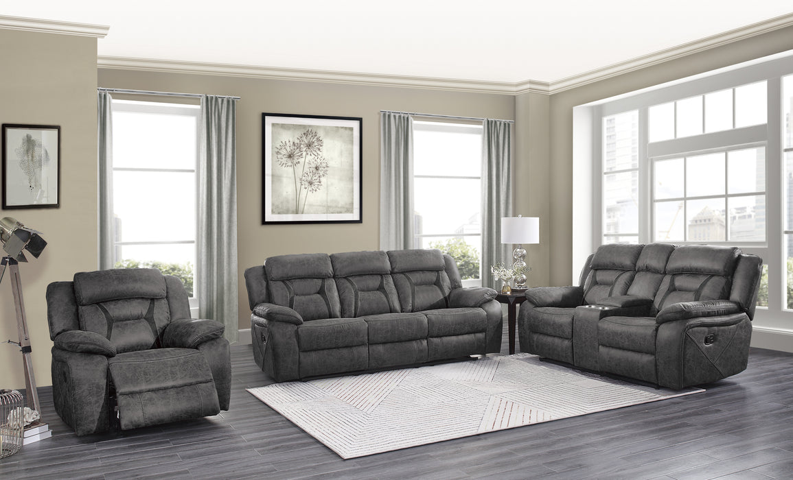 Madrona Hill Double Reclining Loveseat with Center Console in Gray - 9989GY-2 - FAMSA Furniture (TX)