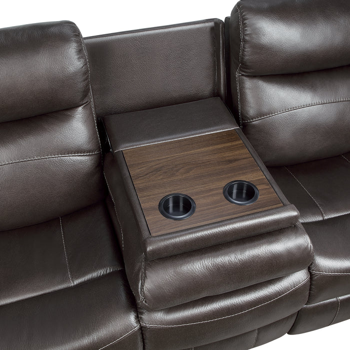 Yerba Double Lay Flat Reclining Sofa with Center Drop-Down Cup Holders in Brown - 9990DB-3 - FAMSA Furniture (TX)