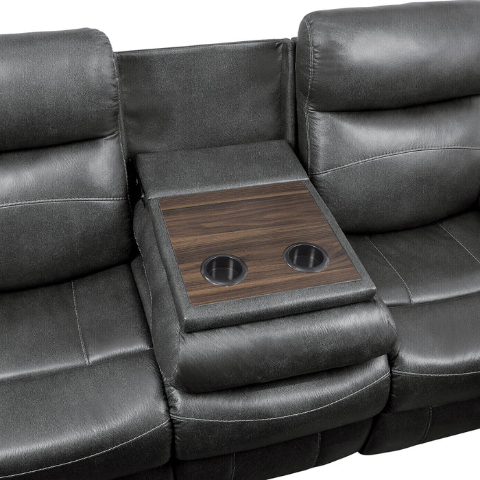 Yerba Double Lay Flat Reclining Sofa with Center Drop-Down Cup Holders in Gray - 9990GY-3 - FAMSA Furniture (TX)