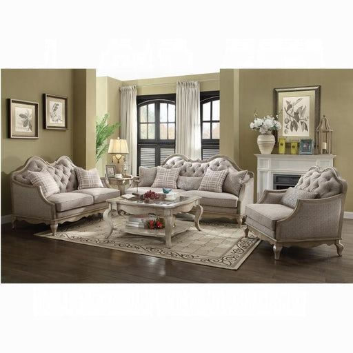 Chelmsford Beige Fabric & Antique Taupe Sofa w/5 Pillows - FAMSA Furniture (TX)