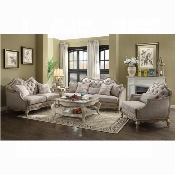 Chelmsford Beige Fabric & Antique Taupe Sofa w/5 Pillows - FAMSA Furniture (TX)
