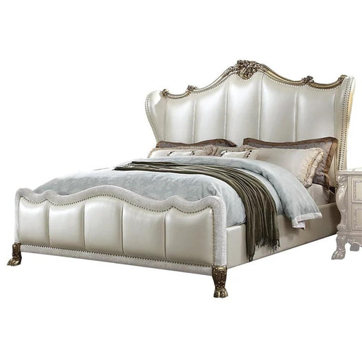 Acme Furniture Dresden II California King Bed in Pearl White PU & Gold Patina 27814CK - FAMSA Furniture (TX)