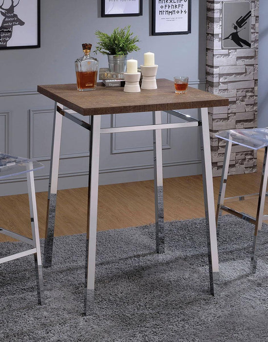 Acme Furniture Nadie Square Bar Table in Chrome and Oak 72595 - FAMSA Furniture (TX)