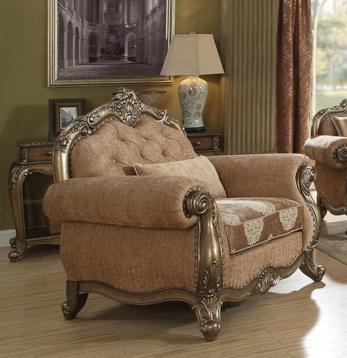 Acme Ragenardus Chair with 1 Pillow in Fabric & Vintage Oak 56032 - FAMSA Furniture (TX)