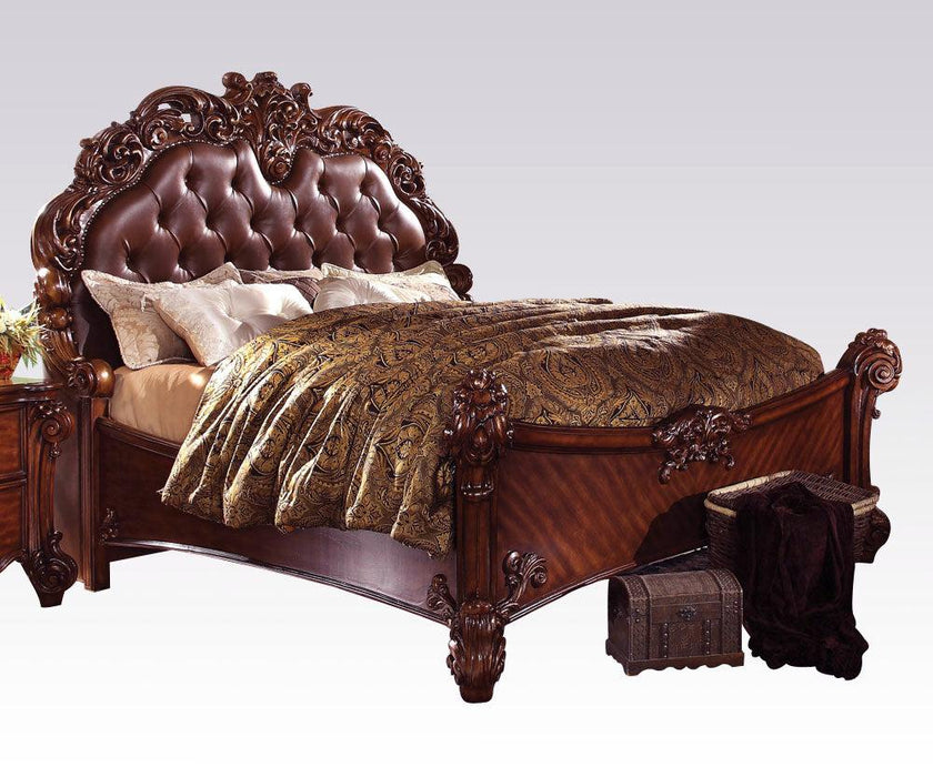 Acme Vendome King Panel Bed with Button Tufted Headboard in Cherry 21997EK - FAMSA Furniture (TX)