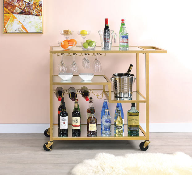 Adamsen Champagne & Mirror Serving Cart - FAMSA Furniture (TX)