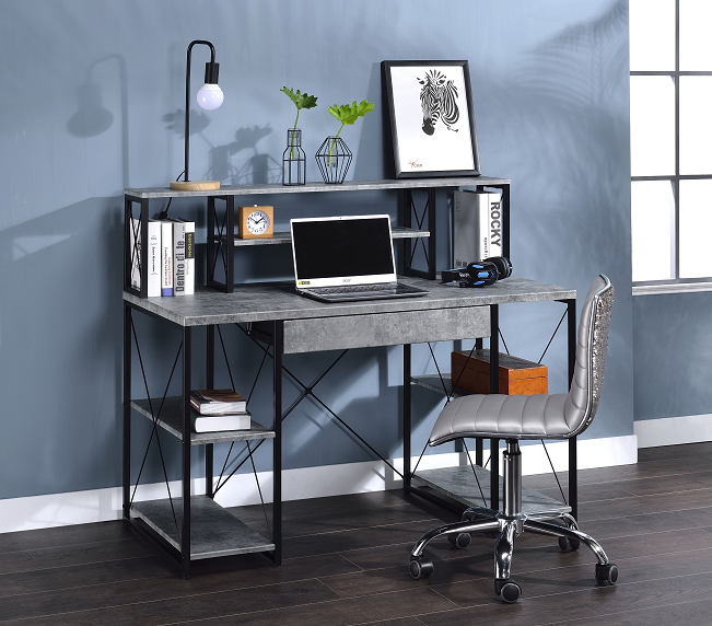 Amiel Faux Concrete & Black Desk - FAMSA Furniture (TX)