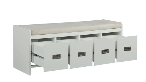 Berci Beige Fabric & White Bench w/Storage - FAMSA Furniture (TX)