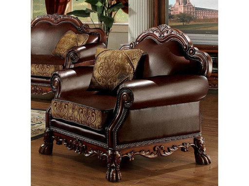 Dresden Brown PU & Chenille, Cherry Oak Chair & 1 Pillow - FAMSA Furniture (TX)