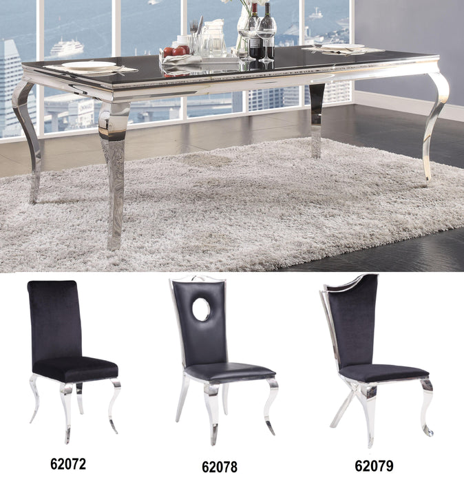 Fabiola Stainless Steel & Black Glass Dining Table - FAMSA Furniture (TX)