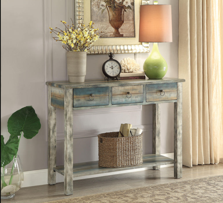 Glancio Antique White & Teal Console Table - FAMSA Furniture (TX)
