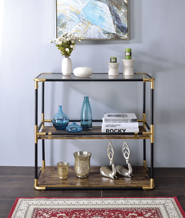 Heleris Black/Gold & Smoky Glass Console Table - FAMSA Furniture (TX)